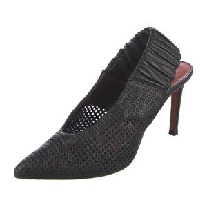 Santoni Black Woven Leather Slingback Heels | Size 36.5 (6.5 US)